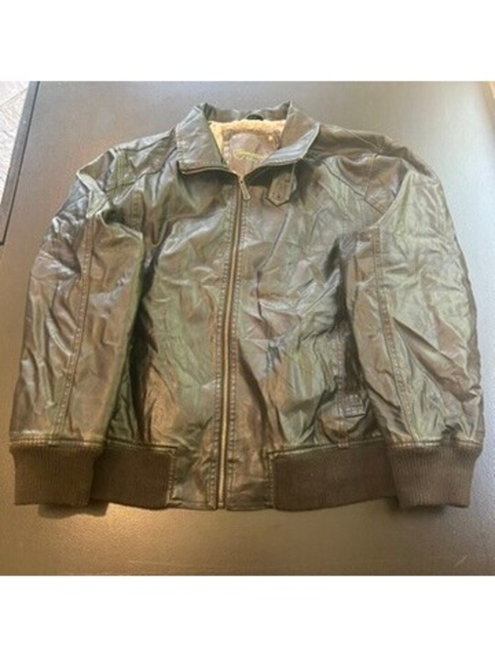 Vintage y2k bomber military biker Grave Soul faux leather bomber jacket brown